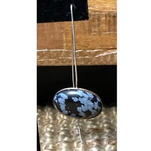 Vintage Snowflake Obsidian & Sterling Single Earring 80s, Stamped. VG!